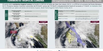 ¿Dónde se encuentra localizada Lorena tras debilitarse a Tormenta Tropical?