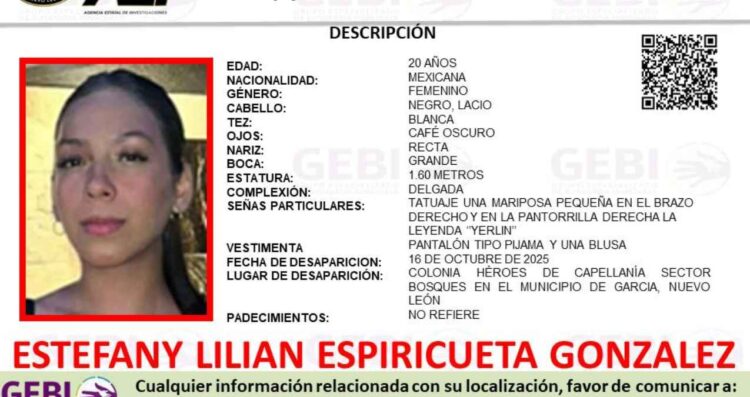 Buscan a Estefany Lilian Espiricueta González, quien desapareció en García, Nuevo León