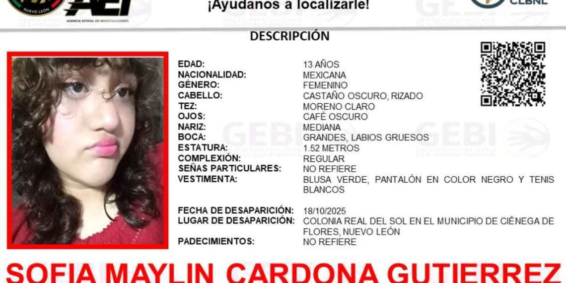 Buscan a adolescente desaparecida en Ciénega de Flores, Nuevo León