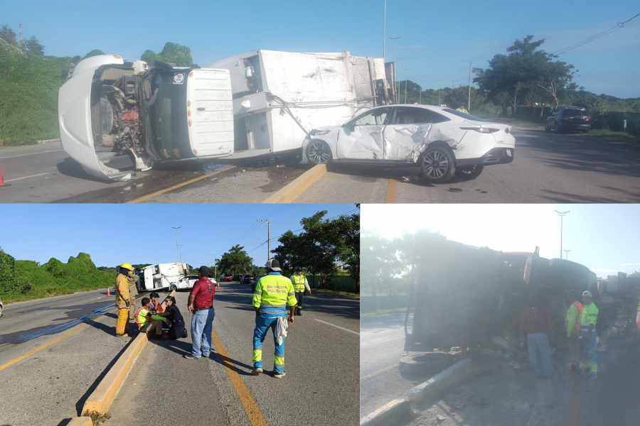 Camión vuelca en Altamira (1)