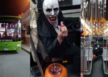 Chofer regiomontano sorprende al decorar su unidad con temática de Halloween