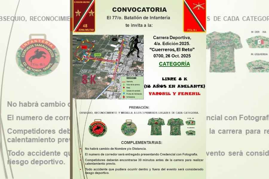 Ejército Mexicano lanza convocatoria para la carrera “Guerreros, El Reto” en Ciudad Victoria, Tamaulipas