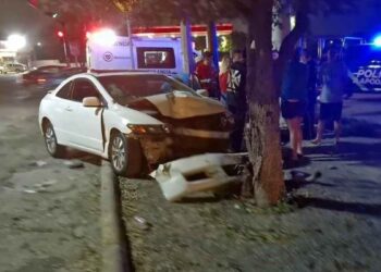 Joven conductor se estrella contra un árbol tras presunto cerrón en Apodaca, NL