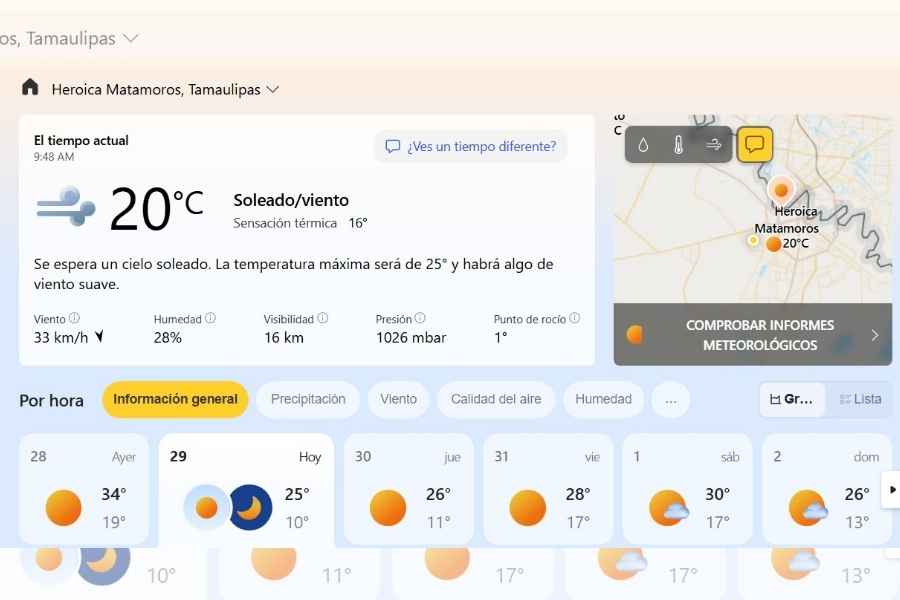 Matamoros, Tamaulipas, registra el primer descenso de temperatura de la temporada invernal
