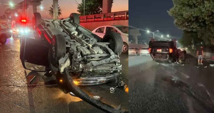 Monterrey: Volcadura en avenida Constitución deja dos personas heridas