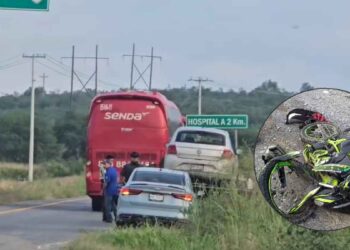 Motociclista resulta lesionado tras chocar con autobús en Montemorelos, Nuevo León