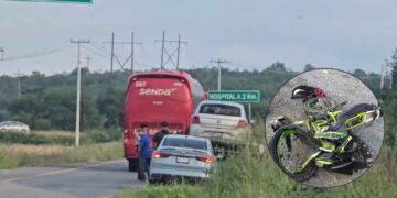 Motociclista resulta lesionado tras chocar con autobús en Montemorelos, Nuevo León