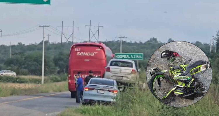 Motociclista resulta lesionado tras chocar con autobús en Montemorelos, Nuevo León