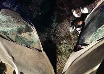 mujer volcar carretera a La Laguna