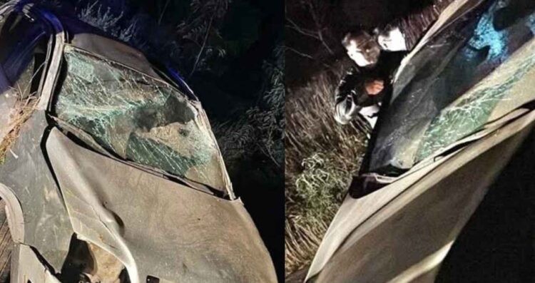 mujer volcar carretera a La Laguna