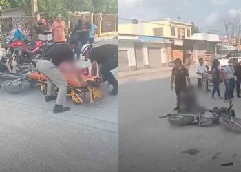 Pareja queda herida al derrapar con su moto y chocar en El Mante, Tamaulipas
