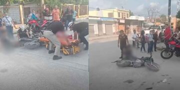 Pareja queda herida al derrapar con su moto y chocar en El Mante, Tamaulipas