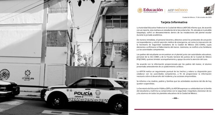 ¿Qué se sabe sobre la muerte de un estudiante en la Secundaria No. 70 de la alcaldía Iztapalapa, CDMX? Autoridades comparten comunicado
