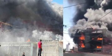 Se registra fuerte incendio en fábrica de colchones en Ecatepec, Estado de México; suspenden servicio del Mexicable