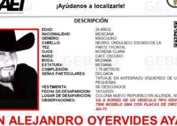 Solicitan ayuda para localizar a Iván Alejandro Oyervides Ayala, quien desapareció en Allende, Nuevo León