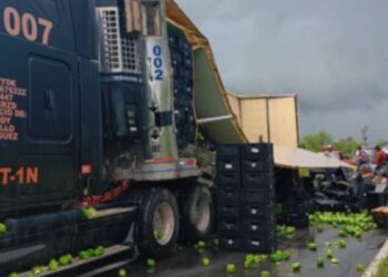 Tráiler cargado con vegetales se estrella y provoca cierre en carretera Victoria-Matamoros
