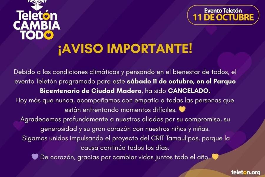 cancelan teletón en ciudad madero