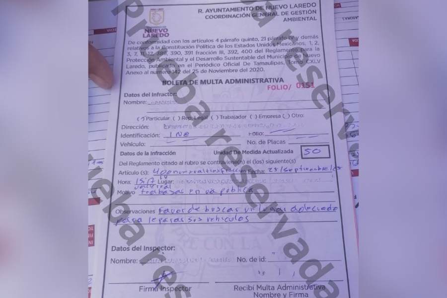 multa a mecánico en Nuevo Laredo