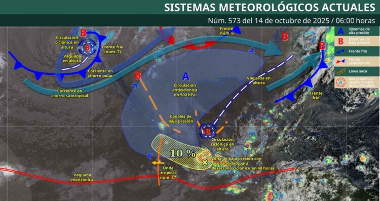 ¿Dónde habrá descenso de temperatura debido al Frente Frío No. 7?
