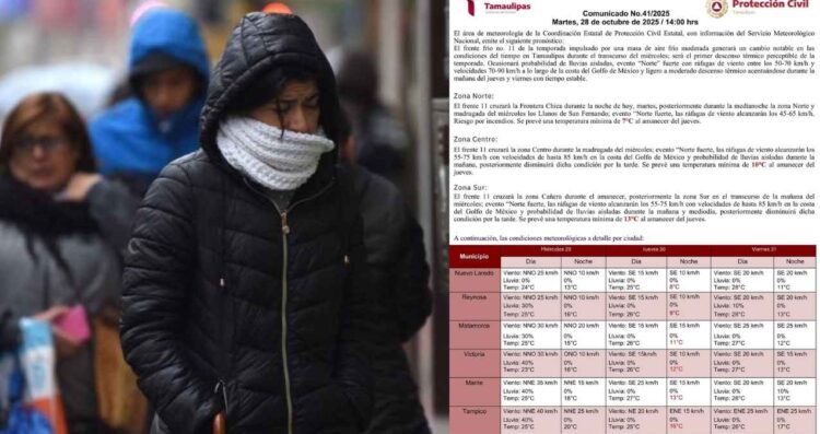 ¿En qué municipios de Tamaulipas bajará más la temperatura?