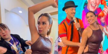 Andrea Escalona vive bochornoso momento tras romperse su vestido en pleno programa