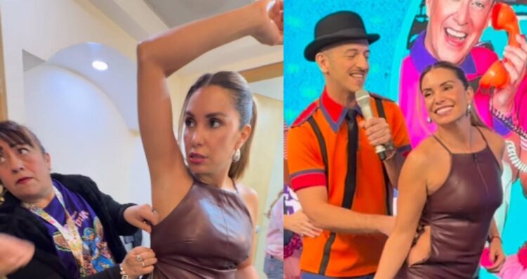 Andrea Escalona vive bochornoso momento tras romperse su vestido en pleno programa