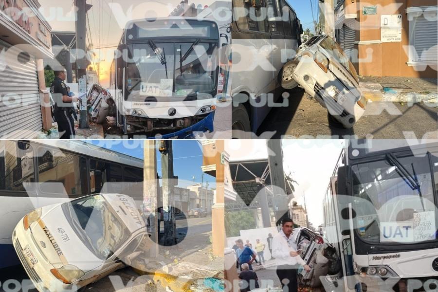 Autobús de Urban choca contra y lo proyecta contra un poste en Tampico, Tamaulipas