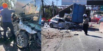 Automovilista sobrevive de milagro tras fuerte choque múltiple en la Avenida Miguel Alemán de Apodaca, NL