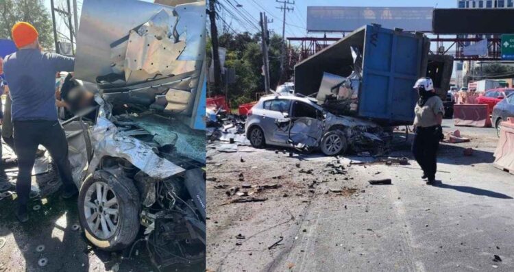 Automovilista sobrevive de milagro tras fuerte choque múltiple en la Avenida Miguel Alemán de Apodaca, NL