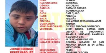 Autoridades intensifican búsqueda de Jorge Enrique Pérez Vázquez tras desaparecer en Juárez, NL