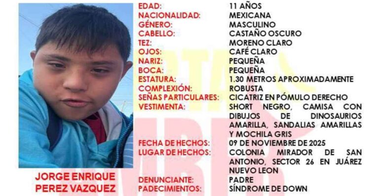 Autoridades intensifican búsqueda de Jorge Enrique Pérez Vázquez tras desaparecer en Juárez, NL