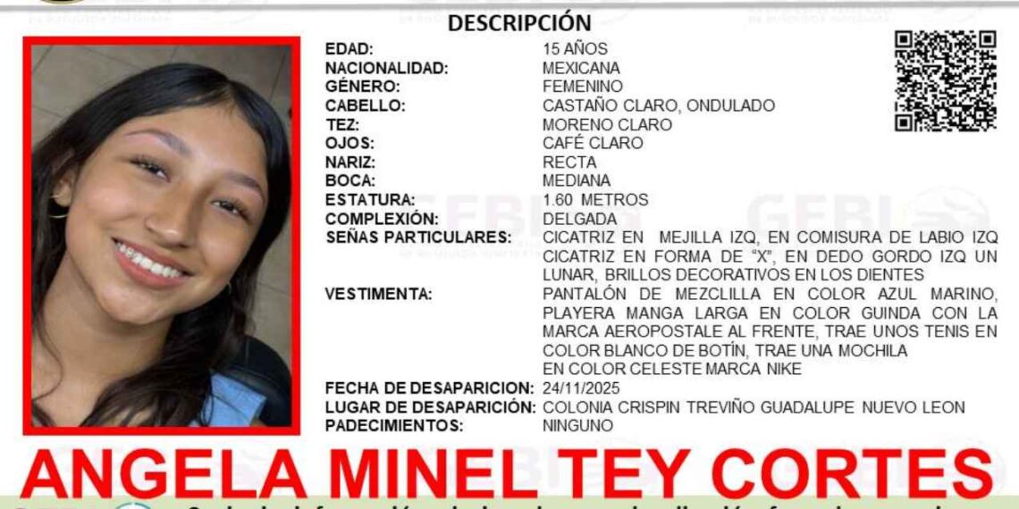 Buscan a Ángela Minel Tey Cortes, adolescente desaparecida en Guadalupe, Nuevo León