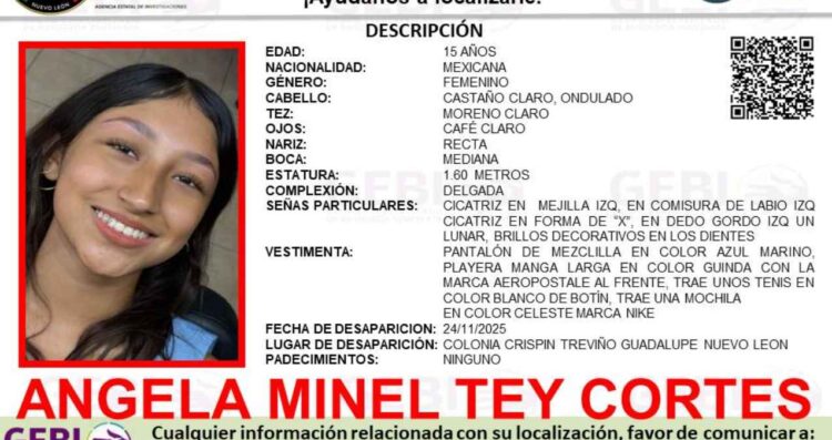 Buscan a Ángela Minel Tey Cortes, adolescente desaparecida en Guadalupe, Nuevo León