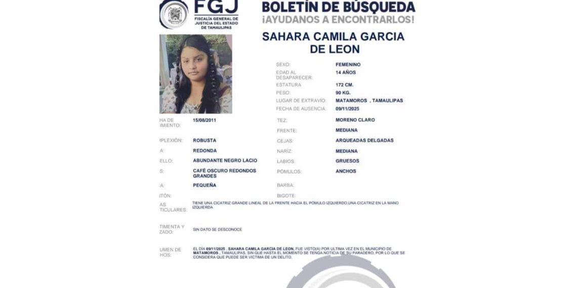 Buscan a Sahara Camila en Matamoros