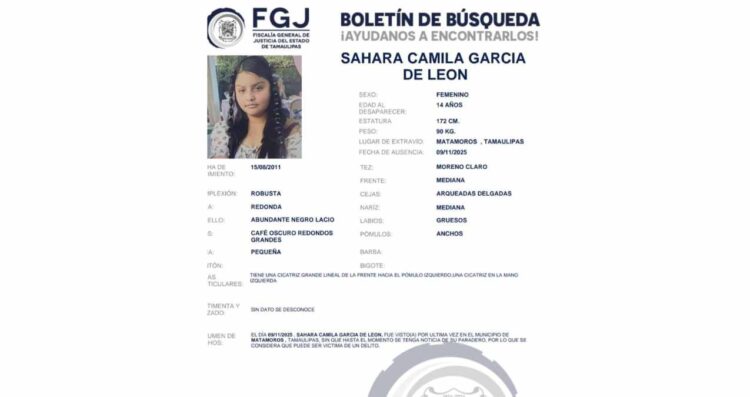 Buscan a Sahara Camila en Matamoros