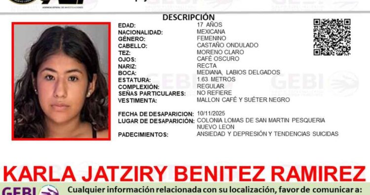 Desaparece jovencita en Pesquería, Nuevo León; piden apoyo para localizarla