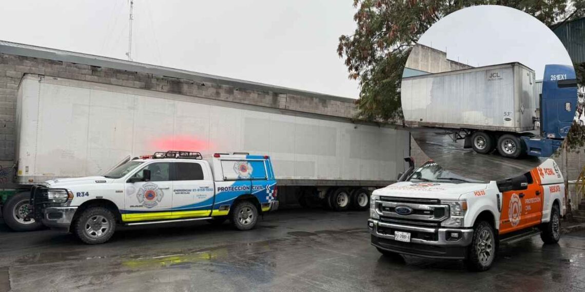 Empleado queda prensado entre rampa de descarga y caja de tráiler en San Nicolás, NL