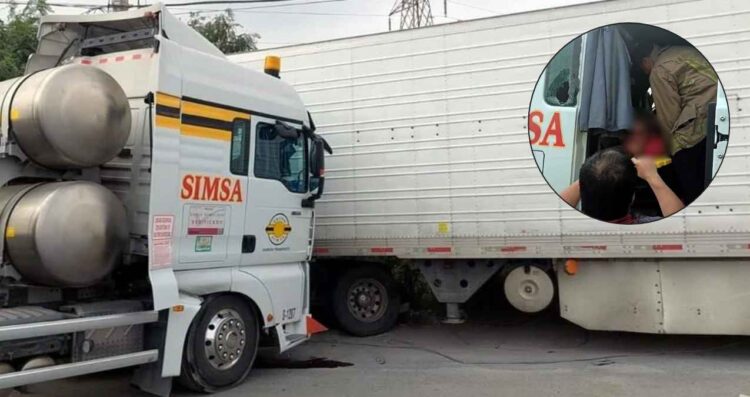 Pipa y tráiler chocan en la Carretera a Monclova en El Carmen, NL; hay un herido