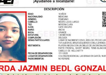 Reportan desaparición de Narda Jazmín Bedl González en García, Nuevo León