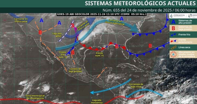 ¿En qué estados habrá descenso de temperatura y chubascos aislados debido al Frente Frío 16?