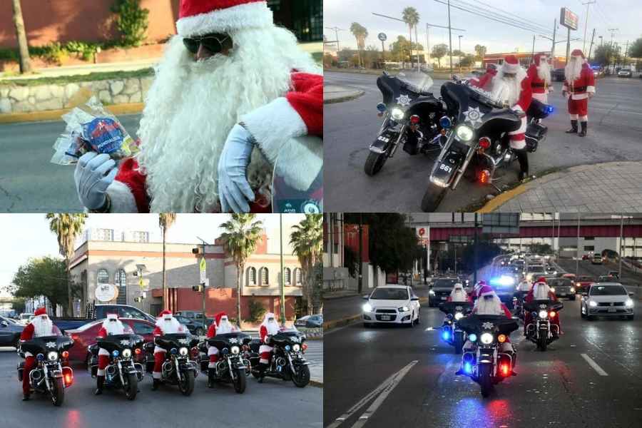 Agentes de Tránsito de Monterrey recorren las calles vestidos de Santa Claus