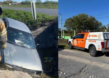 Auto cae a arroyo en Linares