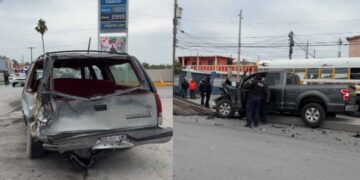Automovilista provoca carambola tras intentar rebasar a camioneta en avenida de Matamoros, Tamaulipas