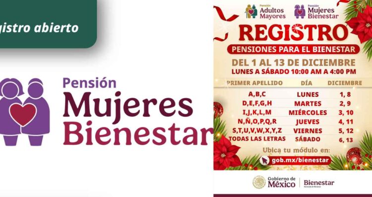 Calendario de registro para la Pensión Mujeres Bienestar en diciembre: ¿Qué día te toca inscribirte?