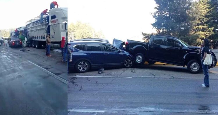 Chofer de autobús de turismo muere tras choque múltiple en la Autopista México-Puebla