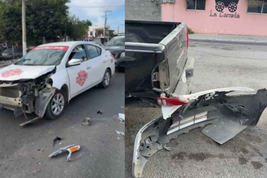 Choque entre taxi y camioneta provoca caos vial en el Centro de Matamoros, Tamaulipas