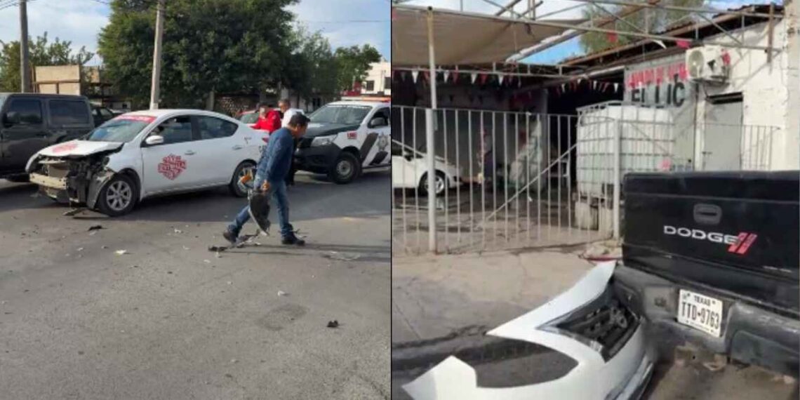 Choque entre taxi y camioneta provoca caos vial en el Centro de Matamoros, Tamaulipas