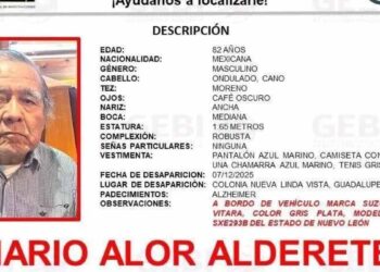 Desaparece abuelito con Alzheimer en Guadalupe