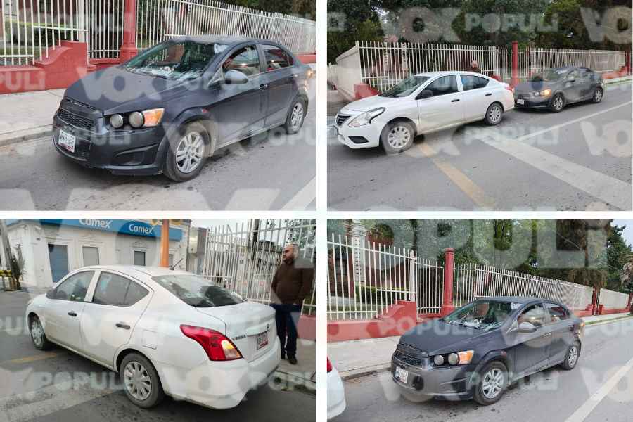 Distraída conductora cambia de carril y ocasiona choque por alcance en el centro de Cd. Victoria, Tamaulipas