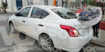 Distraída conductora cambia de carril y ocasiona choque por alcance en el centro de Cd. Victoria, Tamaulipas